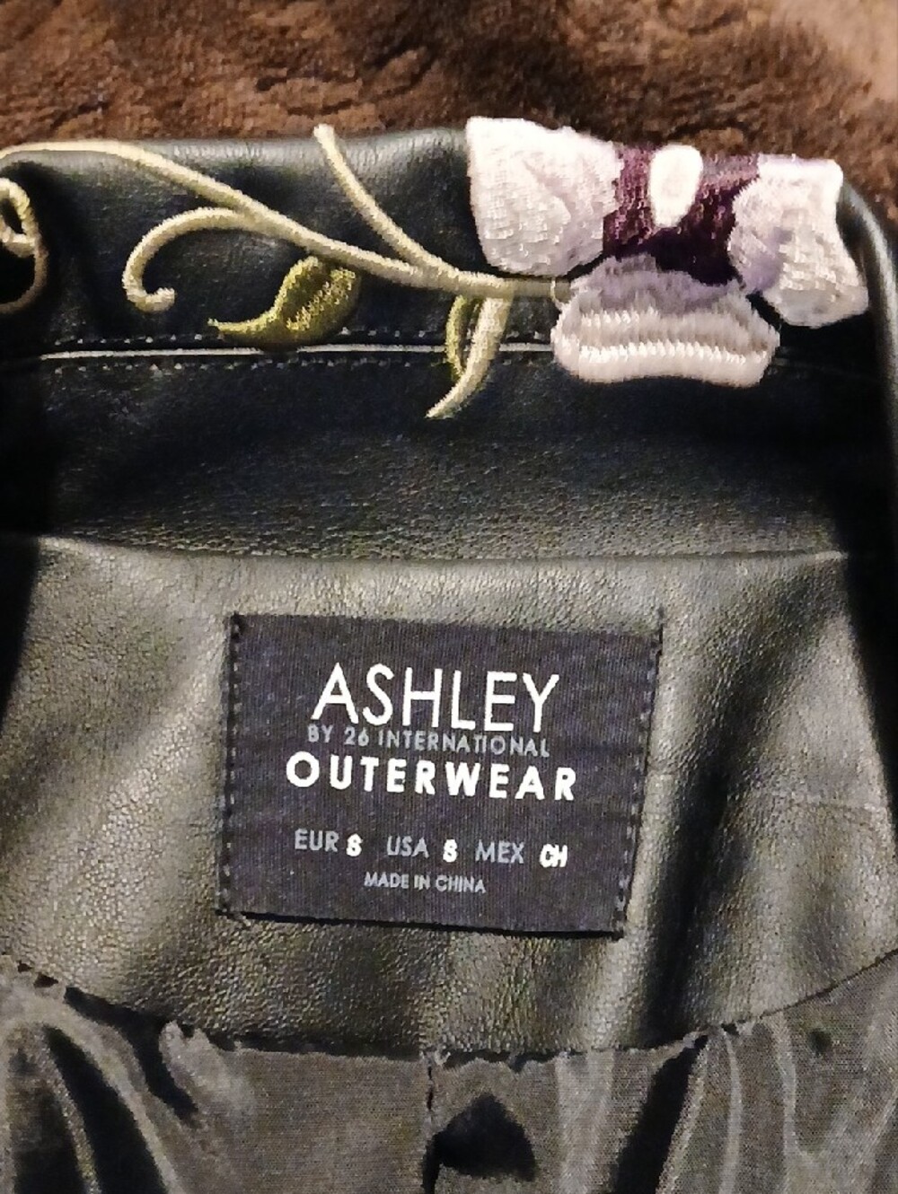 Ashley By 26 International Black Floral Embroidered Leather Moto Jacket - Picture 2 of 5